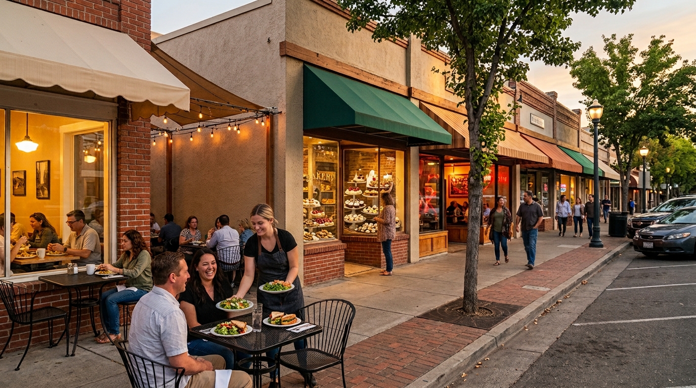 Cafés bakeries and locally owned restaurants along a dining route in Yuba City California