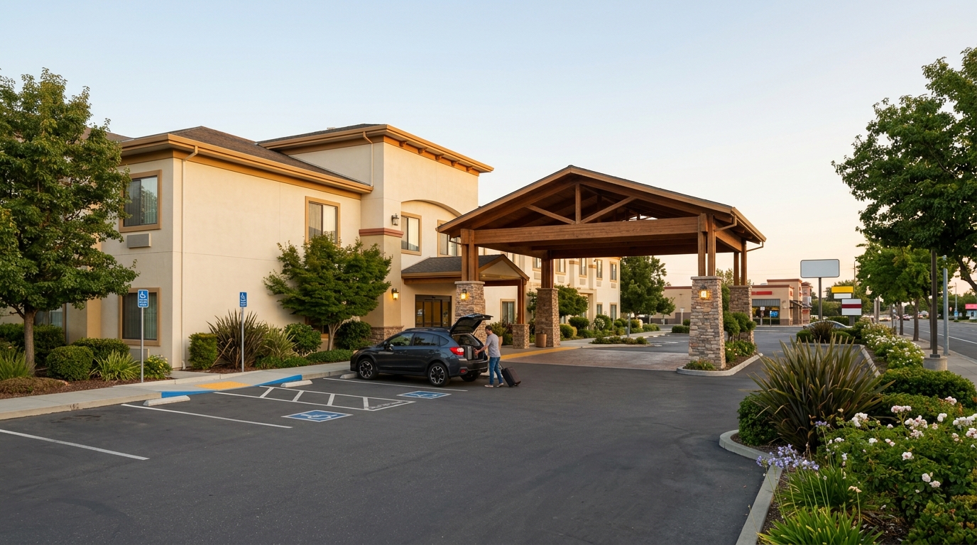 Convenient Yuba City lodging near restaurants shops parking and major local roads
