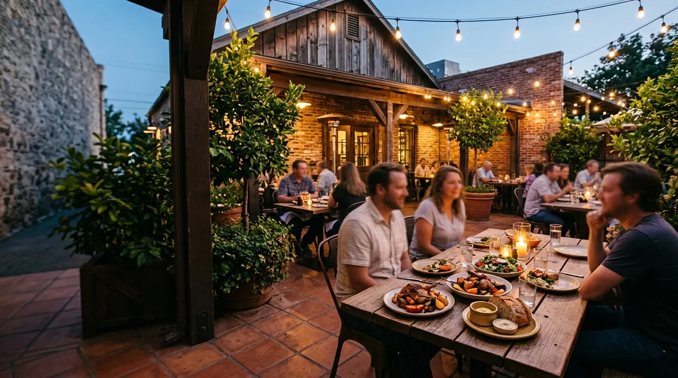 Outdoor dining at a locally owned restaurant serving seasonal food in Yuba City California