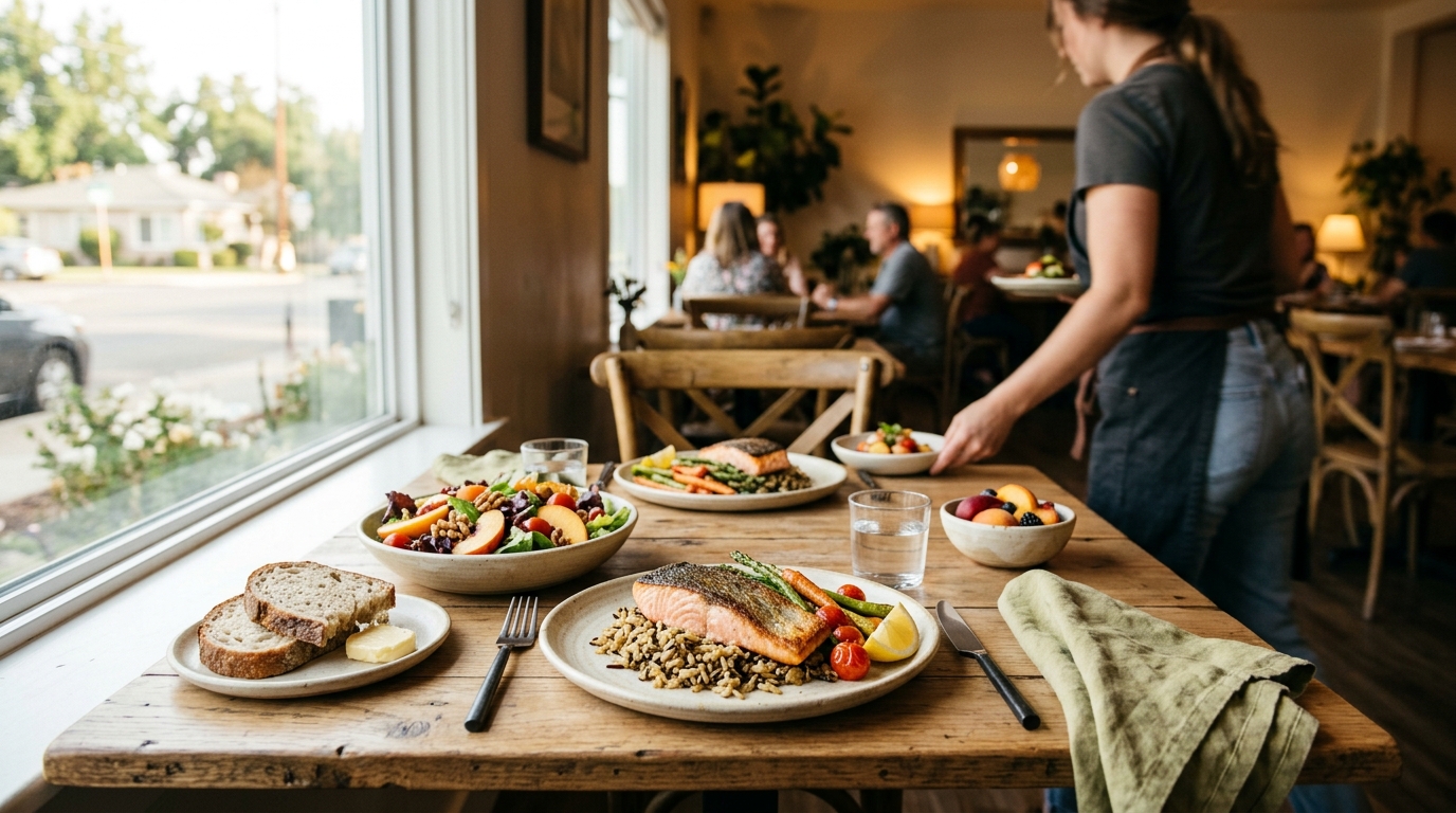 Seasonal farm-inspired meal served at a locally owned restaurant in Yuba City California